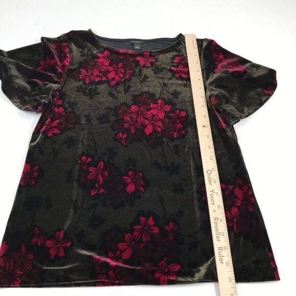 Ann Taylor Womens Velvet Blouse Floral Flared Short Sleeve Boat Neck PS Petites - Picture 4 of 11